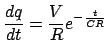 $\displaystyle \frac{{dq}}{{dt}} = \frac{V}{R}e^{-\frac{{ t}}{{CR}}}$